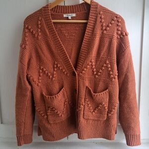 Madewell Textured Knit Cardigan in Warm Rust